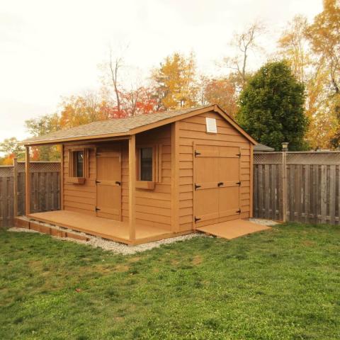 10 x 16 high classic with double doors, ramp and a 4 foot side porch.