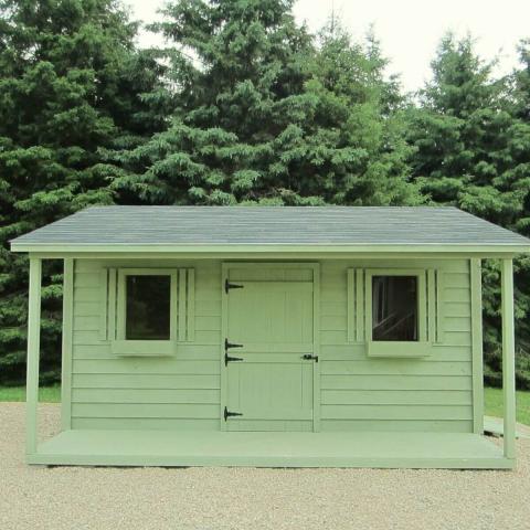 10 x 16 high classic with dutch door, double doors, ramp and a 4 foot side porch.
