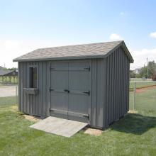 8 x 12 high board and batten with double doors and ramp.