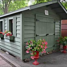 10 x 10 high classic with a 2 foot gable overhang and double doors.