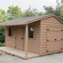 10 x 16 high classic with double doors and a 4 foot side porch.