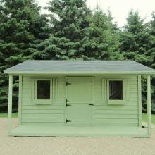 10 x 16 high classic with dutch door, double doors, ramp and a 4 foot side porch.