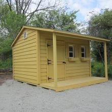 8 x 12 high classic with dutch doors and a 4 foot side porch.